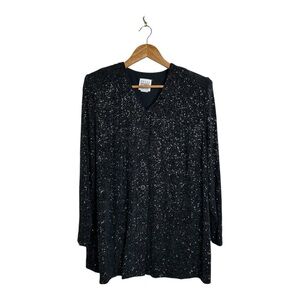 R&M Richard’s by Karen Kwong Women’s Sequined Black Blouse Top Size 16wp Party
